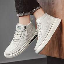 Giày nam cổ thấp mới Giày mùa đông giữ nhiệt lót ấm áp, Giày da thường ngày cho nam Giày bốt cổ giữa chống thấm nước màu đen - trắng - Xem 3