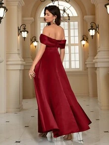 女士露肩开衩鸡尾酒会礼服、婚礼宾客礼服、正式礼服、晚礼服、长袍