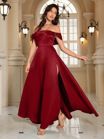 Women Off Shoulder Slit Cocktail Party Dress, Wedding Guest Dress, Formal Dress, Evening Dress,Gown