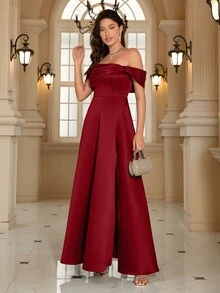 女士露肩开衩鸡尾酒会礼服、婚礼宾客礼服、正式礼服、晚礼服、长袍