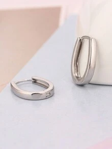 HuooNew 1 cặp bông tai vòng tròn hình bầu dục bằng bạc Sterling 925 tối giản, dành cho cả nam và nữ dùng trong tiệc tùng - Bạc - Xem 2