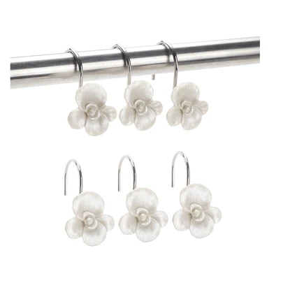 12个母亲节春季假日花卉植物简约白色珍珠装饰浴帘挂钩，浴室配件，浴室装饰，浴帘挂钩