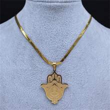 Collar de acero inoxidable con colgante de la mano de Fátima, ojo turco, loto - color dorado/plateado, amuleto egipcio islámico, cadena árabe, accesorio de moda, regalo para fiestas - collar - Ver 6