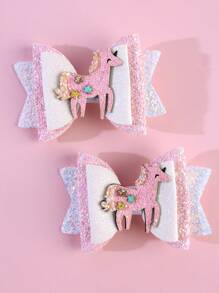 2 件装独角兽发饰，适合女士，女孩，闪亮蝴蝶结，鳄鱼夹，带全衬里，可爱甜美独角兽蝴蝶结发夹，带燕尾，可爱独角兽动物蝴蝶结发夹，女士时尚发饰万圣节 - 獨角獸 - 查看 1