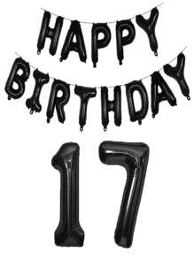 黑色生日快乐数字铝箔气球成人生日派对装饰10 11 14 15 16 18 25 30 35 40 50 60 70岁，圣诞节 - 黑色 - 查看 23