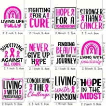 12 包乳腺癌宣传粉红丝带乙烯基贴花贴纸，适用于 DIY 玻璃杯、马克杯、瓶子、防水自粘式 3D 水晶瓷砖标签，适用于玻璃器皿、啤酒杯、笔记本电脑、滑板、手提箱、冰箱 DIY 美术用品 - 彩色 - 查看 3