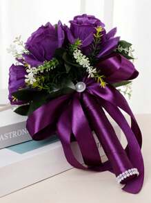 1 pezzo nuziale damigella d'onore mano mazzo fatto con puro colore seta rose , ideale per , matrimonio , e fotografia