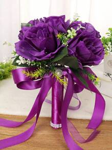 1 pezzo nuziale damigella d'onore mano mazzo fatto con puro colore seta rose , ideale per , matrimonio , e fotografia