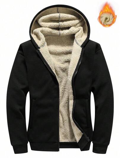 Men Zip Up Thermal Lined Hooded Jacket, Fall/Winter Clothes