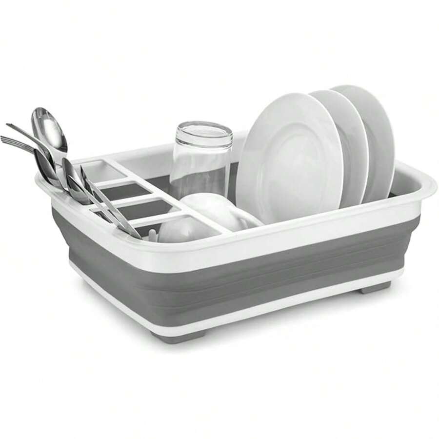 Collapsible Dish Drying Rack Portable Dinnerware Drainer Organizer For Kitchen RV Campers Travel Trailers Space Saving Kitchen Storage Rack Tray - White - View 1