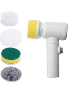 1 Conjunto De Cepillo De Limpieza Eléctrico, Cepillo De Limpieza Eléctrico Impermeable A Prueba De Agua, Limpiador De Cocina Portátil Inalámbrico, Cepillo De Limpieza Giratorio, Cepillo De Fregar Con Alimentación Para Baño Recargable, Cepillo De Limpieza Automático Giratorio Y Cepillo De Fregar Para Limpiar - Blanco - Ver 1