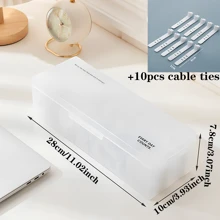 1 件装透明防尘桌面收纳盒，适用于电线和电缆集线器 - 家庭和办公室手机充电线的优质收纳盒 | 理想的卧室、客厅和宿舍配件 | 也可用作珠宝或 PS 抽屉收纳 | 休闲多格桌面抽屉收纳托盘 - 宿舍收纳神器
