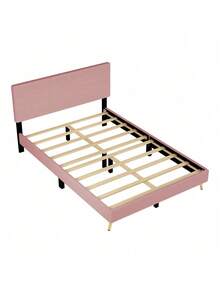2 Pieces Bedroom Sets Queen Size Upholstered Bed Frame, Modern Corduroy  Storage Ottoman,Pink - 粉紅色+實木+MDF+大床+2件套裝 - 查看 4
