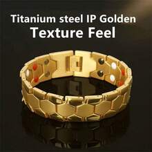 1 件男士镜面抛光钛钢 IP 镀金和黑色手链，长度可调，个性化宽度 18 毫米，适合圣诞节、周年纪念日的酷炫派对/礼物，嵌入强力磁铁 - 足球形狀 - 查看 7