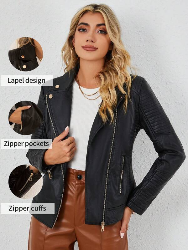 Zip Up PU Leather Biker Jacket