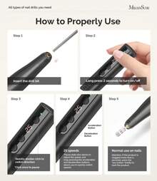 MelodySusie 25000RPM PC180F Cordless Rechargeable Nail Drill, Professional Self Care Electric Nail File For Acrylic & Gel Nails, Portable Efile Manicure Pedicure Kit, Maquina De Uñas Recargable,Christmas Gifts - 黑色 - 查看 5