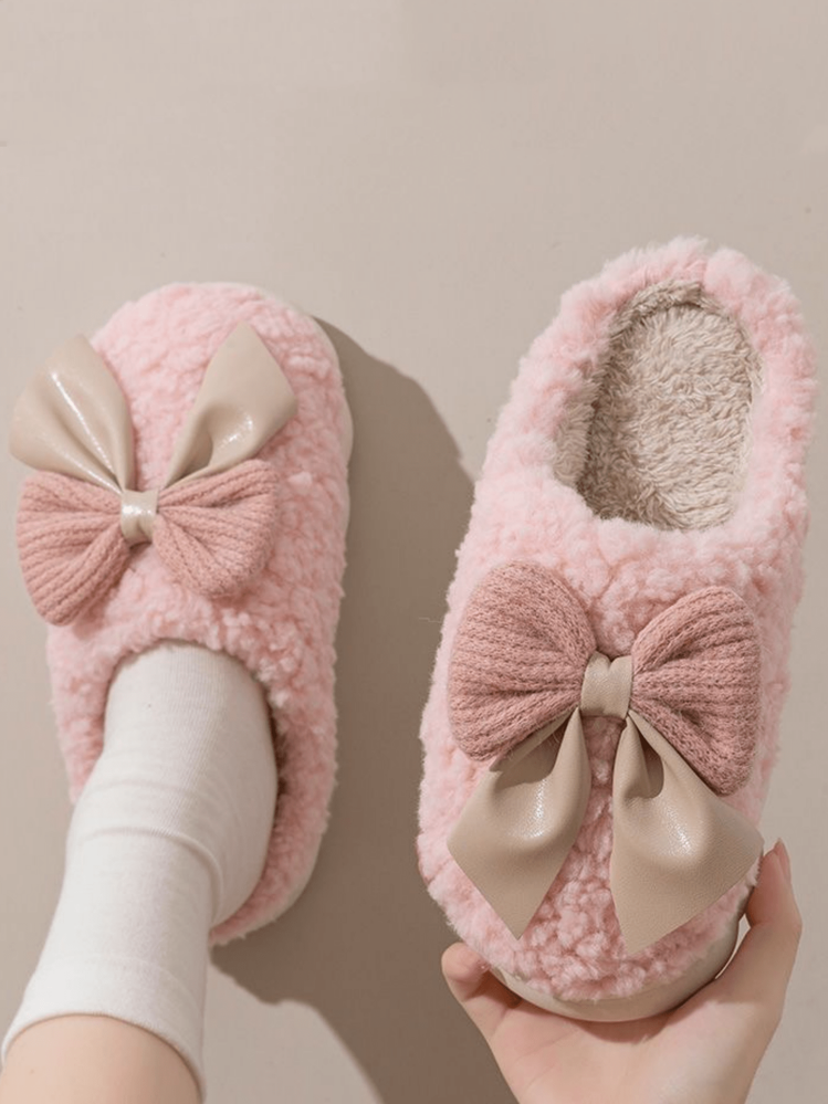 带蝴蝶结的包包，室内女士家居鞋，保暖家居鞋 - 粉色 - 查看 5