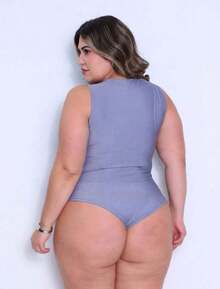 Sara Plus Size Bodysuit Basic Tank Top With Lining - 灰色 - 查看 2