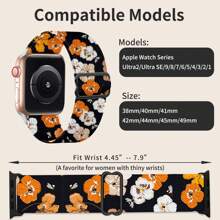 chinbersky Floral Pattern Elastic Band Compatible With Apple Watch Bands 38mm 40mm 41mm 42mm 44mm 45mm 49mm, Nylon Elastic Replacement Bands Compatible With Apple Watch Series 9 8 7 6 5 4 3 2 1 SE Ultra 2 (Note: The Actual Band Color Is Darker And More Muted Than The Product Image) - Pattern 2 - View 5