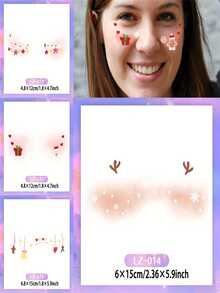 Temporary Christmas Tattoo - Waterproof Washable Face Stickers With Santa Claus, Reindeer, Trees And Candy - Multicolor - View 9