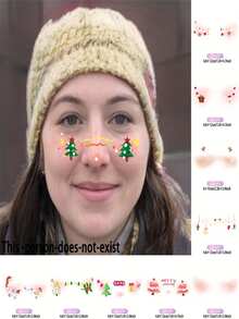 Temporary Christmas Tattoo - Waterproof Washable Face Stickers With Santa Claus, Reindeer, Trees And Candy - Multicolor - View 2