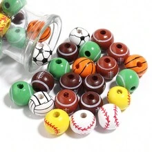 10 件/包木制运动系列珠子，个性化运动风格棒球篮球排球美式足球网球足球手工 DIY 手链项链手机钥匙扣装饰，礼品和工艺品 - 彩色 - 查看 6