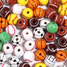 10 件/包木制运动系列珠子，个性化运动风格棒球篮球排球美式足球网球足球手工 DIY 手链项链手机钥匙扣装饰，礼品和工艺品 - 彩色 - 查看 5