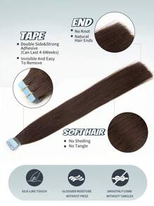 10pcs Mini Tape-In Hair Extensions, Real Human Hair, #2 Dark Brown, 14-22 Inches, Remy Human Hair, Double-Sided Invisible Tape-In Extensions - S2 - View 4