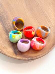 6 chiếc nhẫn nhựa phóng đại màu gradient mới, thời trang hợp thời trang cho phụ nữ, thiết kế đa năng và tối giản, thích hợp làm quà tặng và đeo hàng ngày - Dòng Sfumato - Xem 5