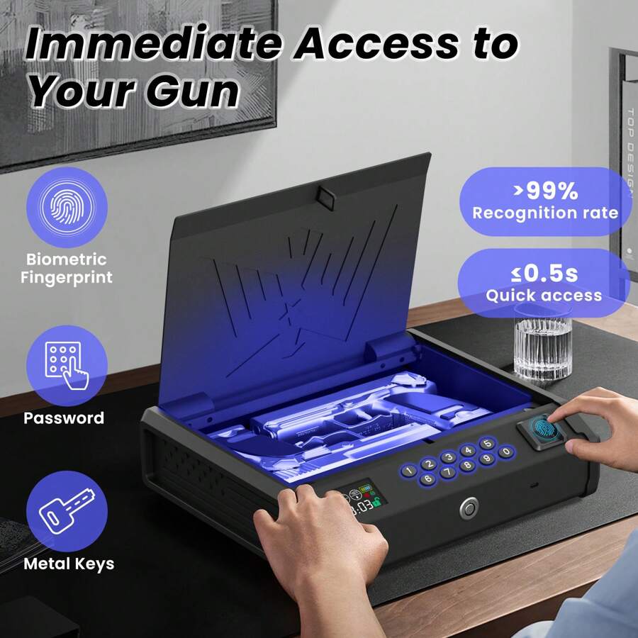 Pistol Gun Safe, Biometric Gun Safe, Fingerprint, Password And Key