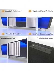 TV Console With Large Storage Cabinets, Biplane Shape Design LED TV Stand With Remote Control, Multiple Modes Changing Lights Modern Entertainment Center With Power Cord, Black,Good Furniture