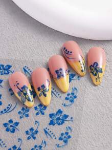 芙蓉花指甲贴纸，芙蓉花指甲贴花 3D 自粘白色粉色彩色夏威夷花卉指甲贴纸樱花指甲设计夏季装饰美甲