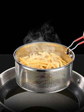 XIYIJIA 1 件装不锈钢滤网勺，带可拆卸手柄，碎屑过滤勺，适用于煎炸、意大利面、面条