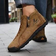 Salkin Giày bốt nam thủ công cao cấp mới Giày đế bằng thường ngày cho nam Giày lười nam có khóa kéo tiện lợi Giày da chống trượt nhẹ Trang phục hoạt động ngoài trời cho nam Giày bốt cổ ngắn cho nam, Mùa xuân/Hè/Thu - màu nâu - Xem 2