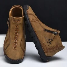 Salkin Giày bốt nam thủ công cao cấp mới Giày đế bằng thường ngày cho nam Giày lười nam có khóa kéo tiện lợi Giày da chống trượt nhẹ Trang phục hoạt động ngoài trời cho nam Giày bốt cổ ngắn cho nam, Mùa xuân/Hè/Thu - màu nâu - Xem 5