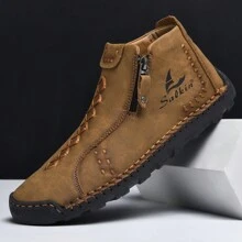 Salkin Giày bốt nam thủ công cao cấp mới Giày đế bằng thường ngày cho nam Giày lười nam có khóa kéo tiện lợi Giày da chống trượt nhẹ Trang phục hoạt động ngoài trời cho nam Giày bốt cổ ngắn cho nam, Mùa xuân/Hè/Thu - màu nâu - Xem 1