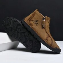 Salkin Giày bốt nam thủ công cao cấp mới Giày đế bằng thường ngày cho nam Giày lười nam có khóa kéo tiện lợi Giày da chống trượt nhẹ Trang phục hoạt động ngoài trời cho nam Giày bốt cổ ngắn cho nam, Mùa xuân/Hè/Thu - màu nâu - Xem 6