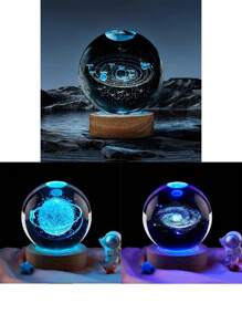 一颗3D雕刻的太阳系水晶球，一盏在银河系星空下漫步的彩色夜灯，一份桌面装饰的圣诞节情人节礼物，以及一个天文爱好者的生日派对 - 彩色光 - 查看 2