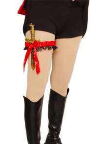 Bộ 2 đai garter có nơ và đồ giả, bao gồm 1 miếng dán, vòng chân bằng ren có nơ và bao da chân kiếm, thích hợp cho trang phục hóa trang Halloween, được các quý cô ưa chuộng, màu đen - nhiều màu - Xem 6