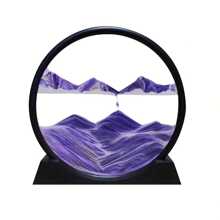 7 Inch Moving Sand Art Picture, 3D Moving Sand Hourglass - Mesmerizing Artistic Desktop Decor - Ever-Changing Natural Landscape In A Glass Frame - Ideal For Home & Office, Quicksand Painting Round Glass Sandscapes 3D Deep Sea Sand Art Gift