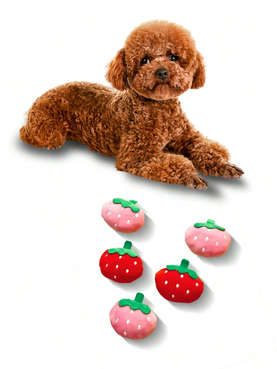 1 Pet Plush Toys, Dog Toys, Imitation Strawberry Pet Toys, Will Sound Toys, Suitable For Teddy Bears, Corgis, Chewing, Cat Toys