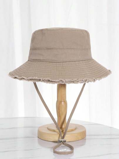 Sombrero de cubo con borde deshilachado estilo coreano, adecuado para actividades al aire libre, protección UV en verano