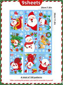 100 件/9 张圣诞窗贴 - 节日雪花、圣诞老人、驯鹿 - 可重复使用 PVC 静电贴纸，适用于家庭和办公室节日装饰，经典风格，塑料材质，无需电力，万圣节，万圣节装饰 - 彩色 - 查看 8