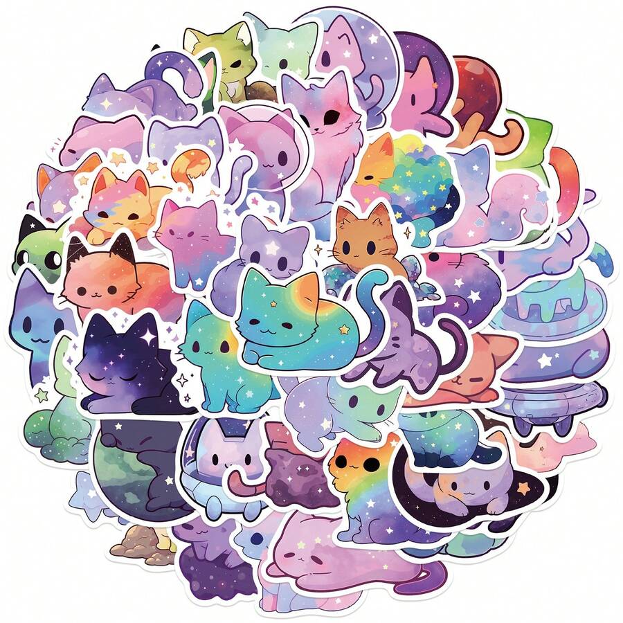 50 个/包星空猫防水 DIY 创意涂鸦贴纸、吉他滑板水瓶保险杠头盔滑雪板笔记本电脑手机壳冰箱门行李涂鸦贴纸 - 彩色 - 查看 1