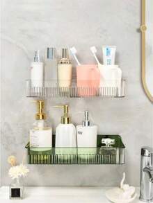Kit 2 Shampoo Holders Bathroom Shelves Without Holes Acrylic Lined - Trong sáng - Xem 3