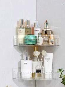 Kit 2 Shampoo Holders Bathroom Shelves Without Holes Acrylic Lined - Trong sáng - Xem 2
