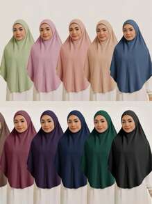 1 Stück Damen Einfarbiges Jersey Praktischer Muslimischer Pullover Hijab, Herbst/Winter zum Anziehen - Verschiedenfarbig - Übersicht 2