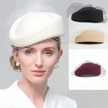 HIMESPORT White Black Wool Felt British Top Fascinator Hats For Women Ladies Elegant Wedding Church Tea Party Cocktail Fedoras Beret Hat With Veil 2025 Winter Cap Female Derby Hatstop Hat