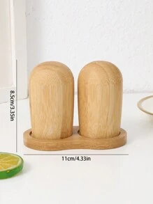 1 套 2 个带支架的竹制香料罐，复古风格调味瓶盐胡椒瓶，木制胡椒和糖盒，非常适合厨房烹饪和旅行圣诞礼物、学校用品 - 杏色 - 查看 16