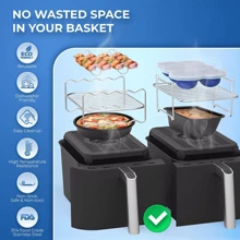 NetHong Air Fryer Accessories Kit - 2 Stainless Steel Rack & 100 Pcs Non-Stick Air Fryer Disposable Paper, BPA F.Ree & Dishwasher Friendly - Silver - View 9
